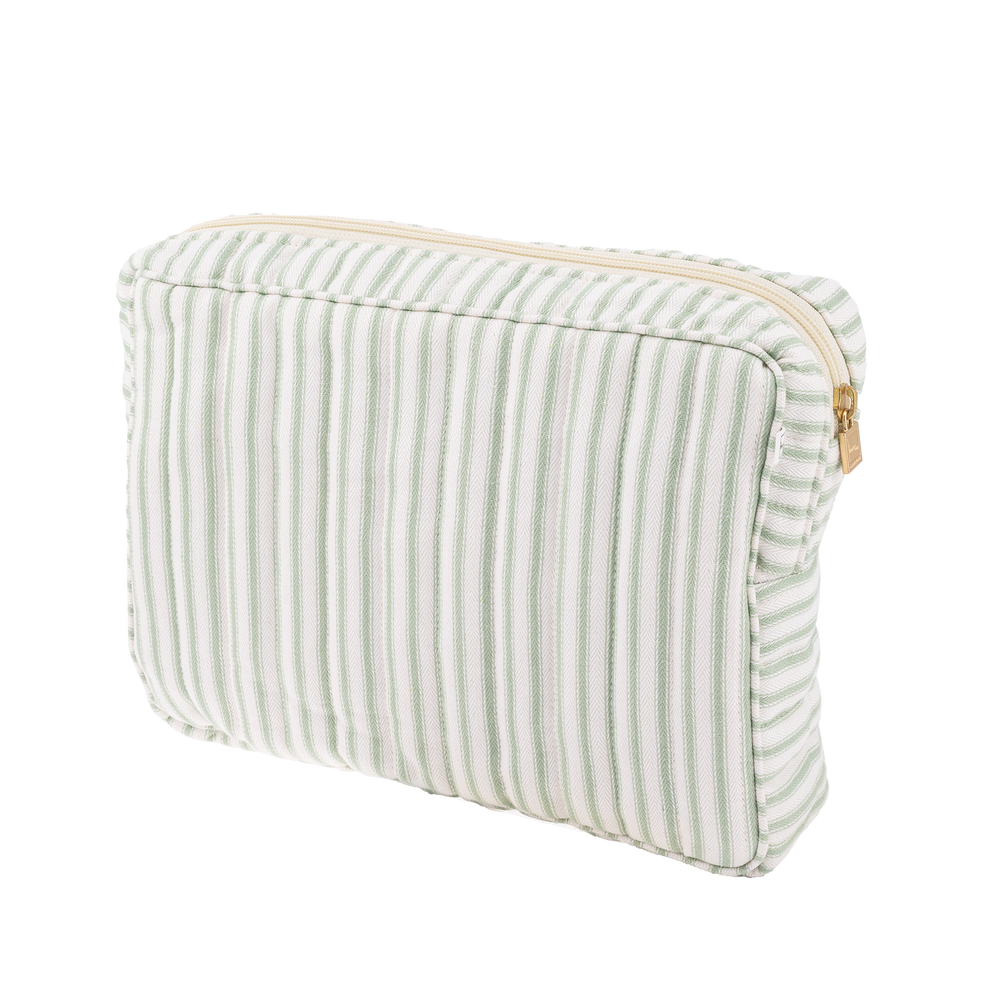 Image of Pouch big mw Ticking stripe dusty green from Bon Dep Essentials