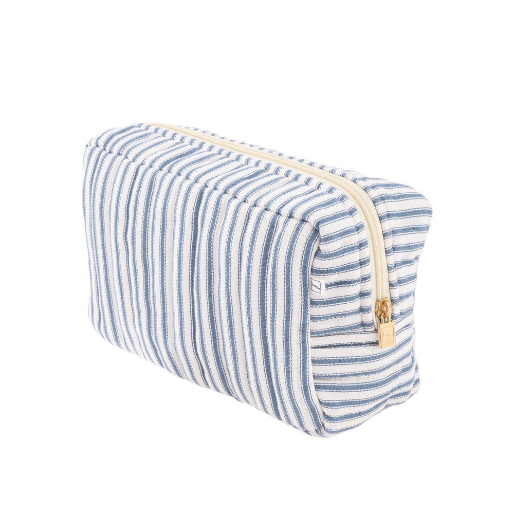 Image of Pouch square mw Ticking stripe blue from Bon Dep Essentials