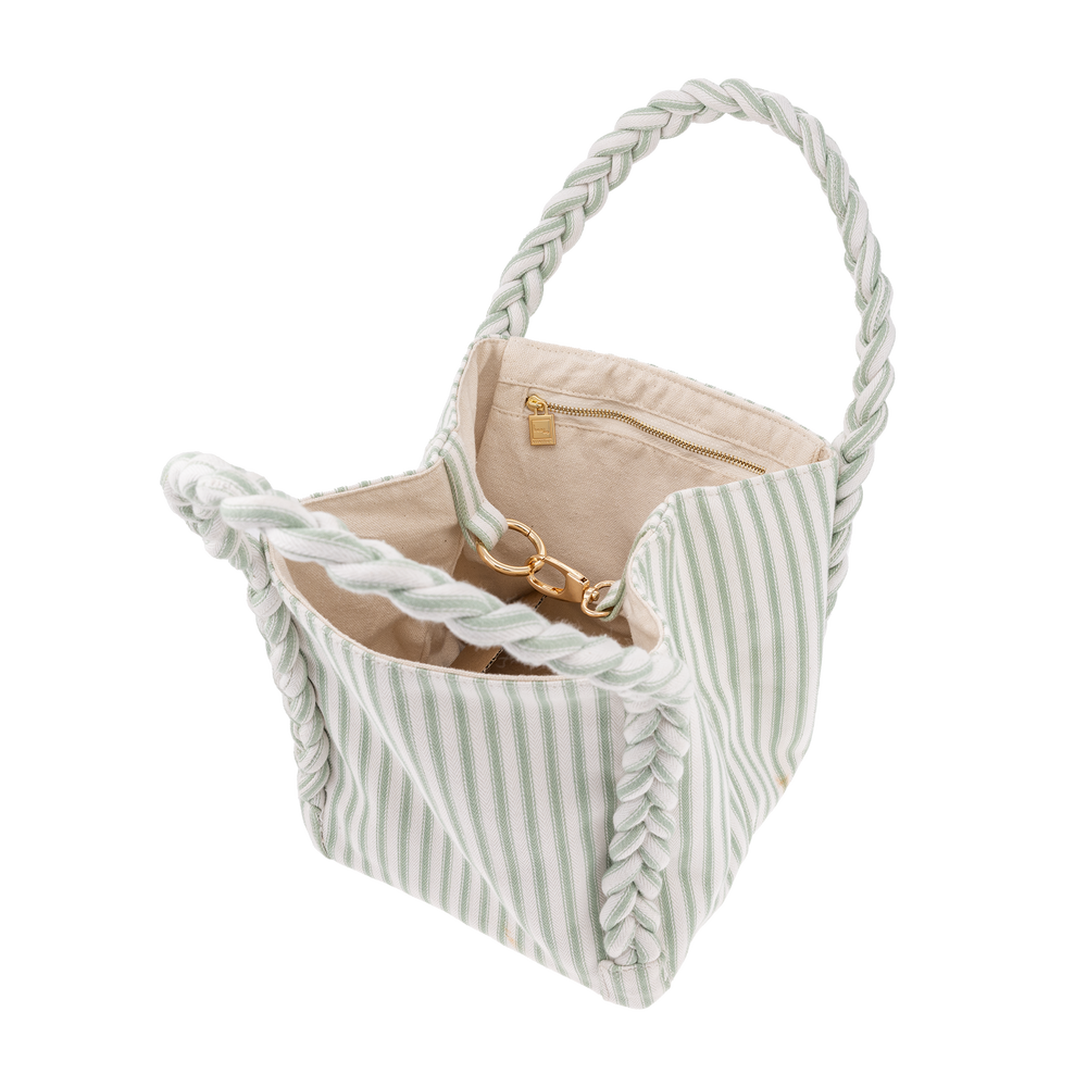 SMALL SHOPPER MW TICKING FABRIC DUSTY GREEN