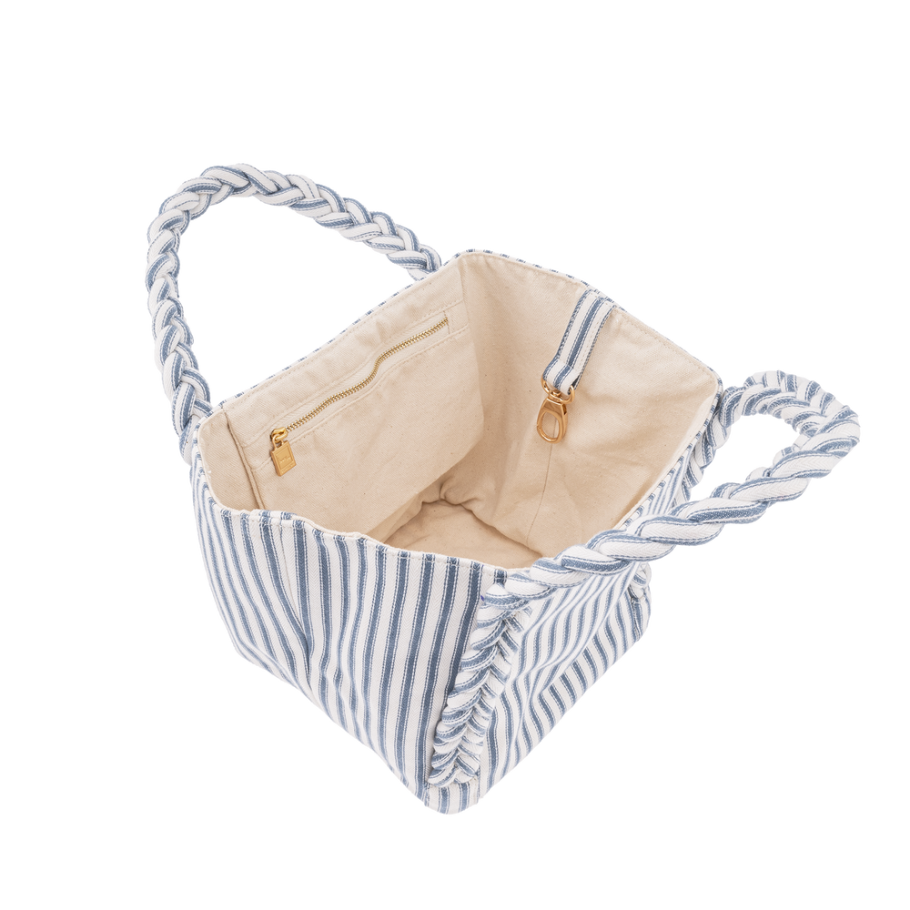 SMALL SHOPPER MW TICKING FABRIC  BLUE