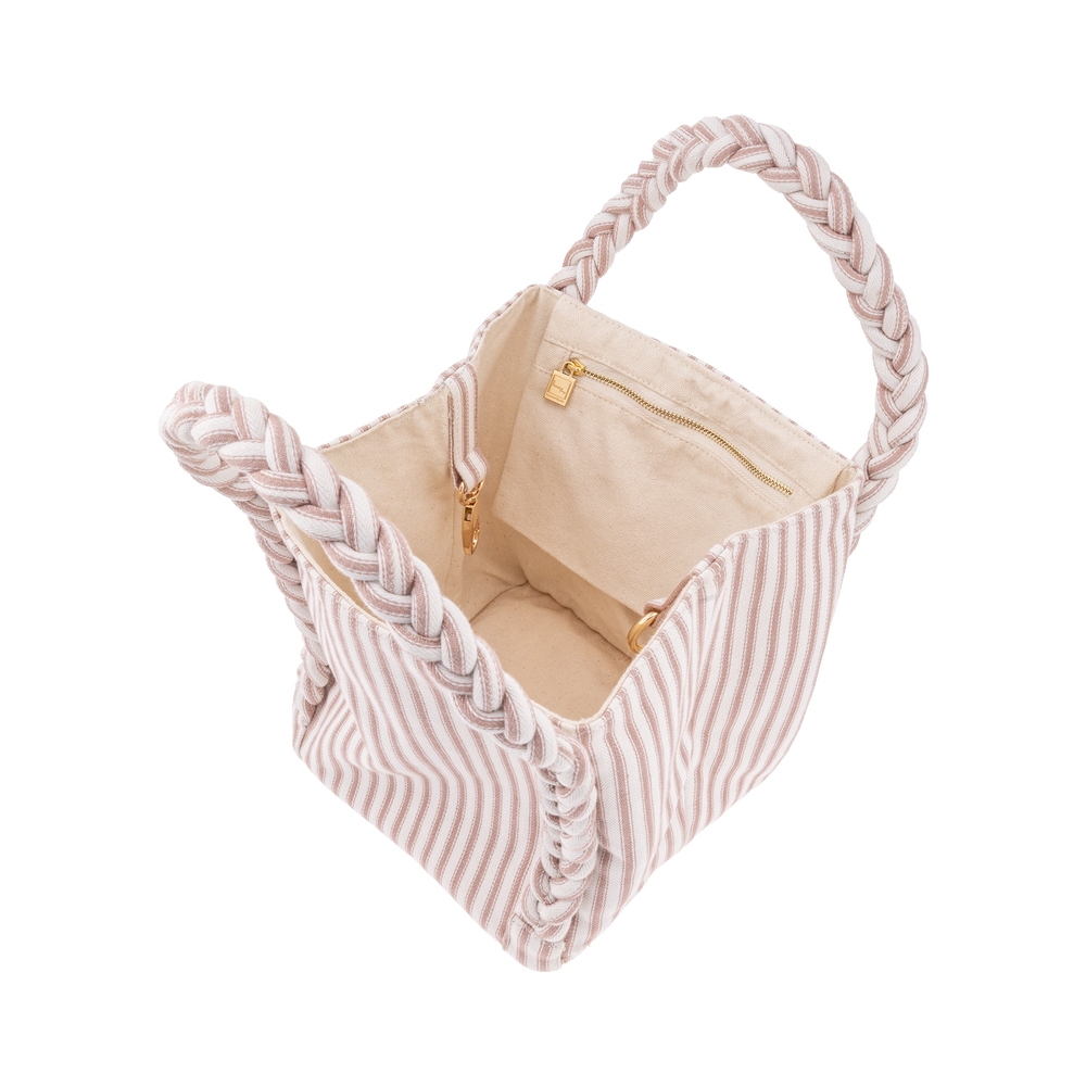SMALL SHOPPER MW TICKING FABRIC DUSTY PINK